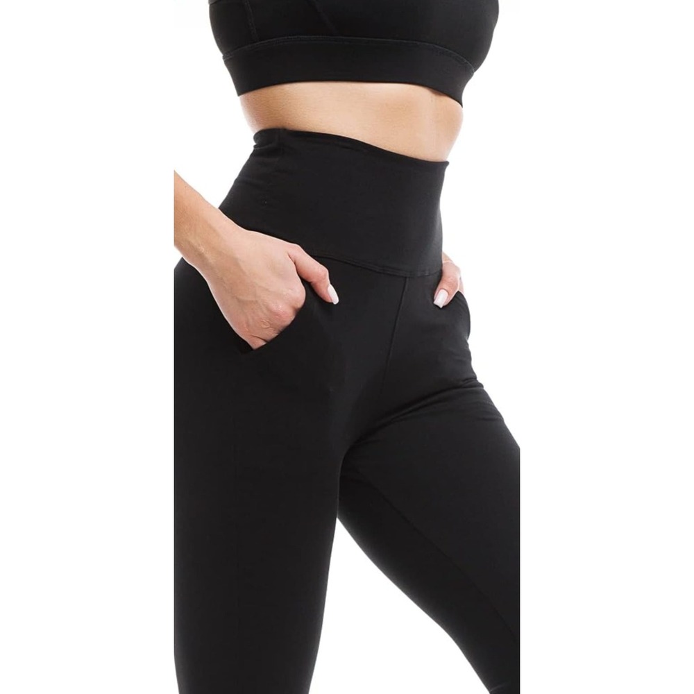 Lumiere Womens High Waisted Active Leggings with Pockets Black Size M (19)